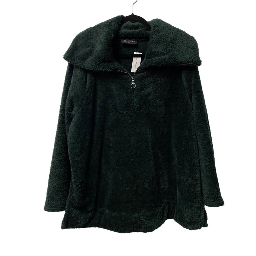 LANE BRYANT SHERPA HALF ZIP PULLOVER SWEATER COZY WARM GREEN SIZE 22/24 NWT